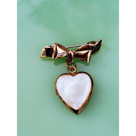 Vintage MOP Shell Sterling 10K GF Heart Locket Brooch - Picture 12 of 12